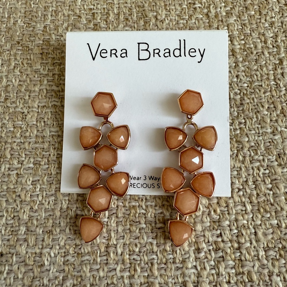 Vera Bradley Peach and rose gold convertible 3 way Geometric Earrings